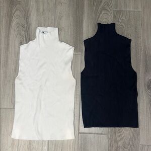 Zara Black and White Sleeveless Turtleneck Tops